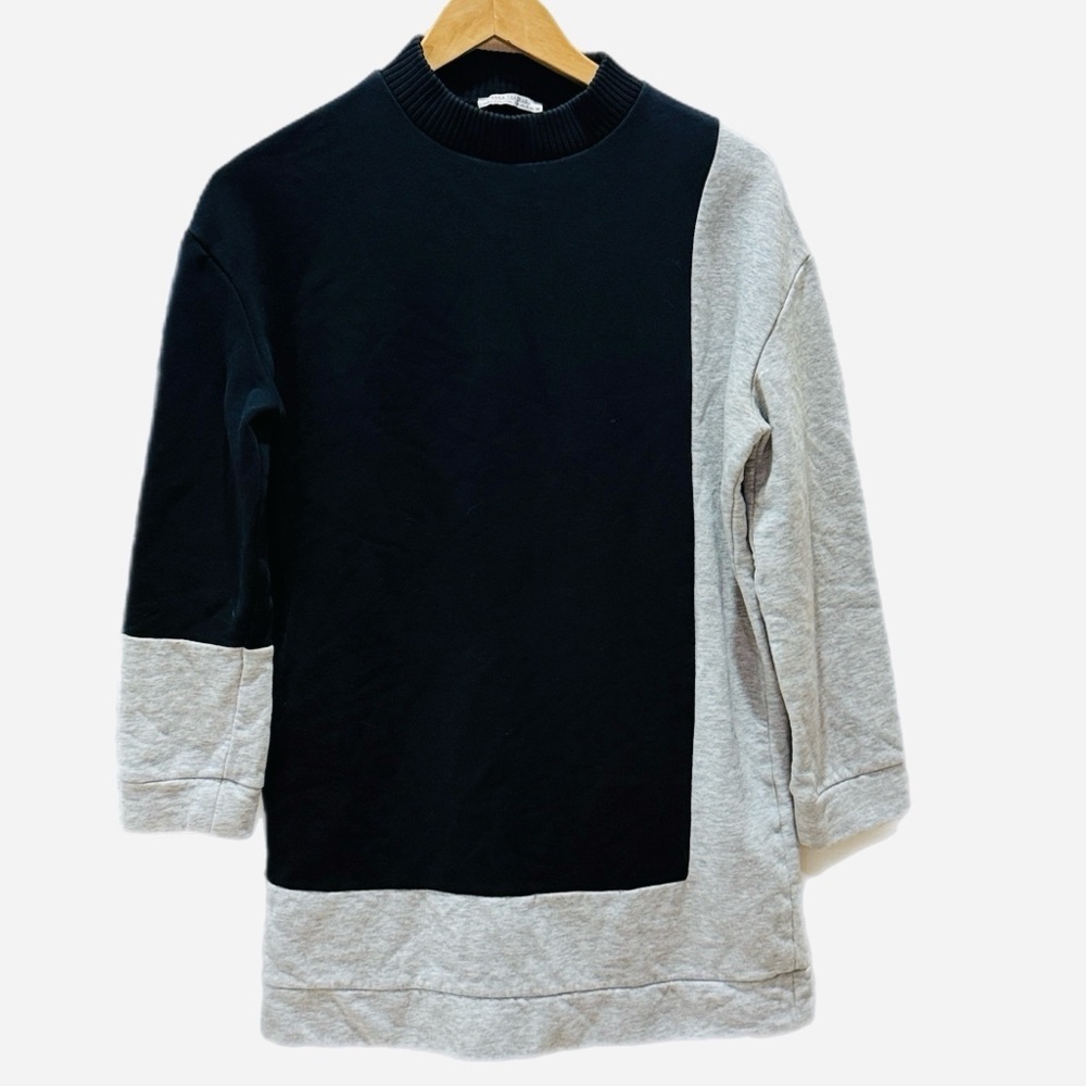 Zara Trafaluc Like New Sweatshirt Mini Dress in Colorblock Black and Grey Small - Picture 2 of 4